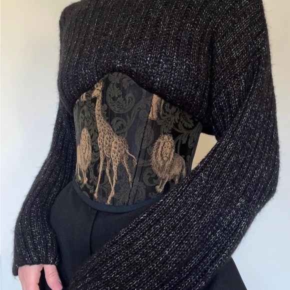 Handmade Corset (black and gold; animal print) - Picture 3 of 6